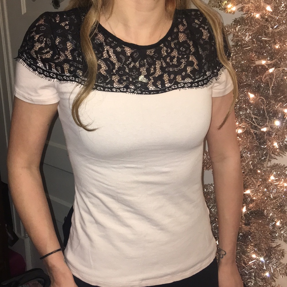 Worn once! Baby pink and black lace shirt